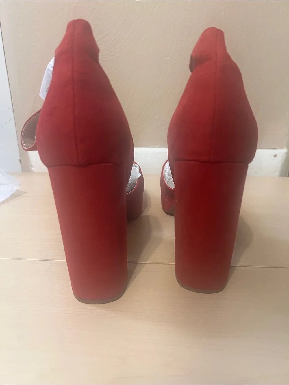 Sun + Stone Women's Reemaa Cherry Red Peep Toe Platform Block Heel Sandals NWT